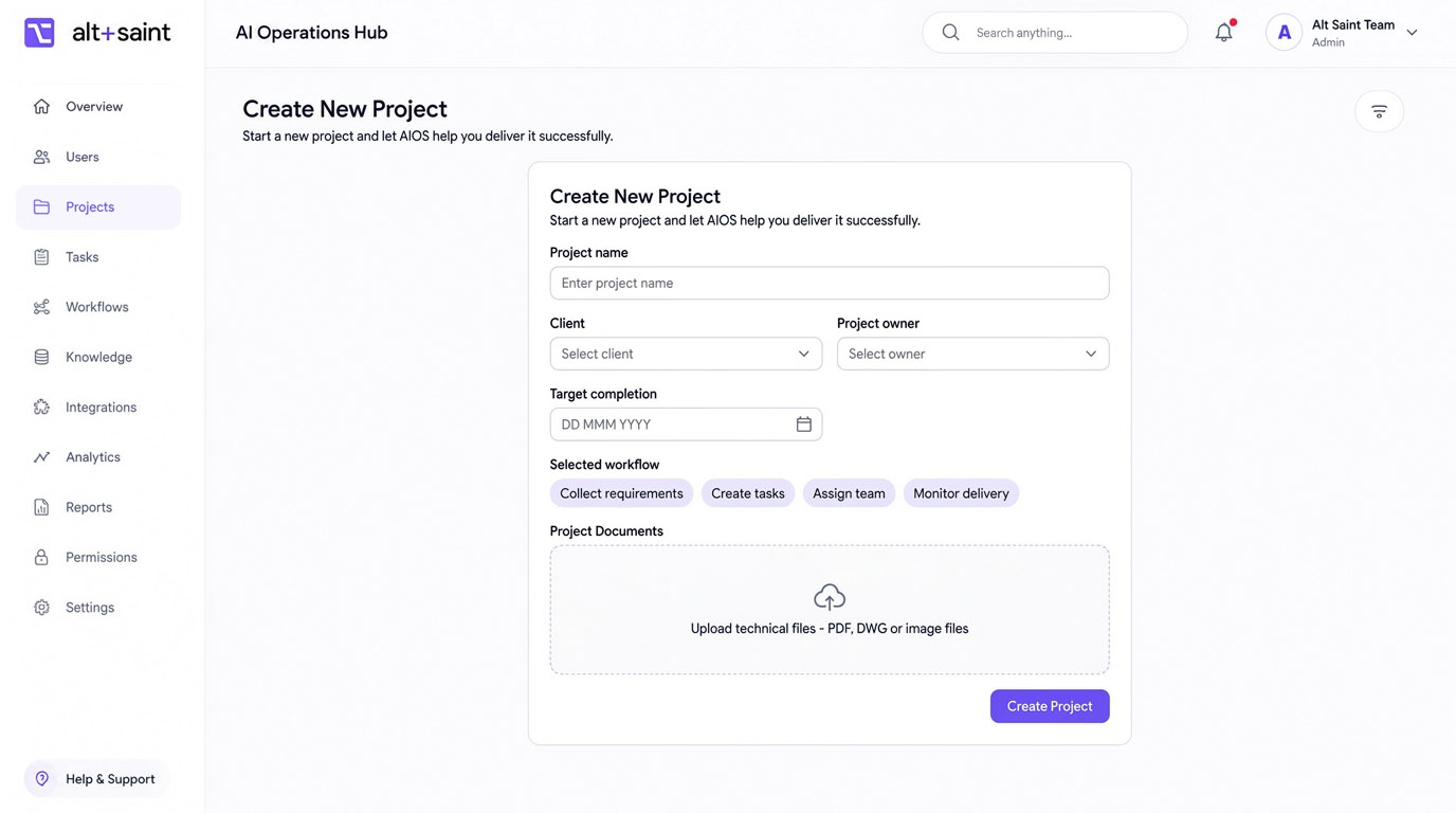 AI operating system for business project creation workflow